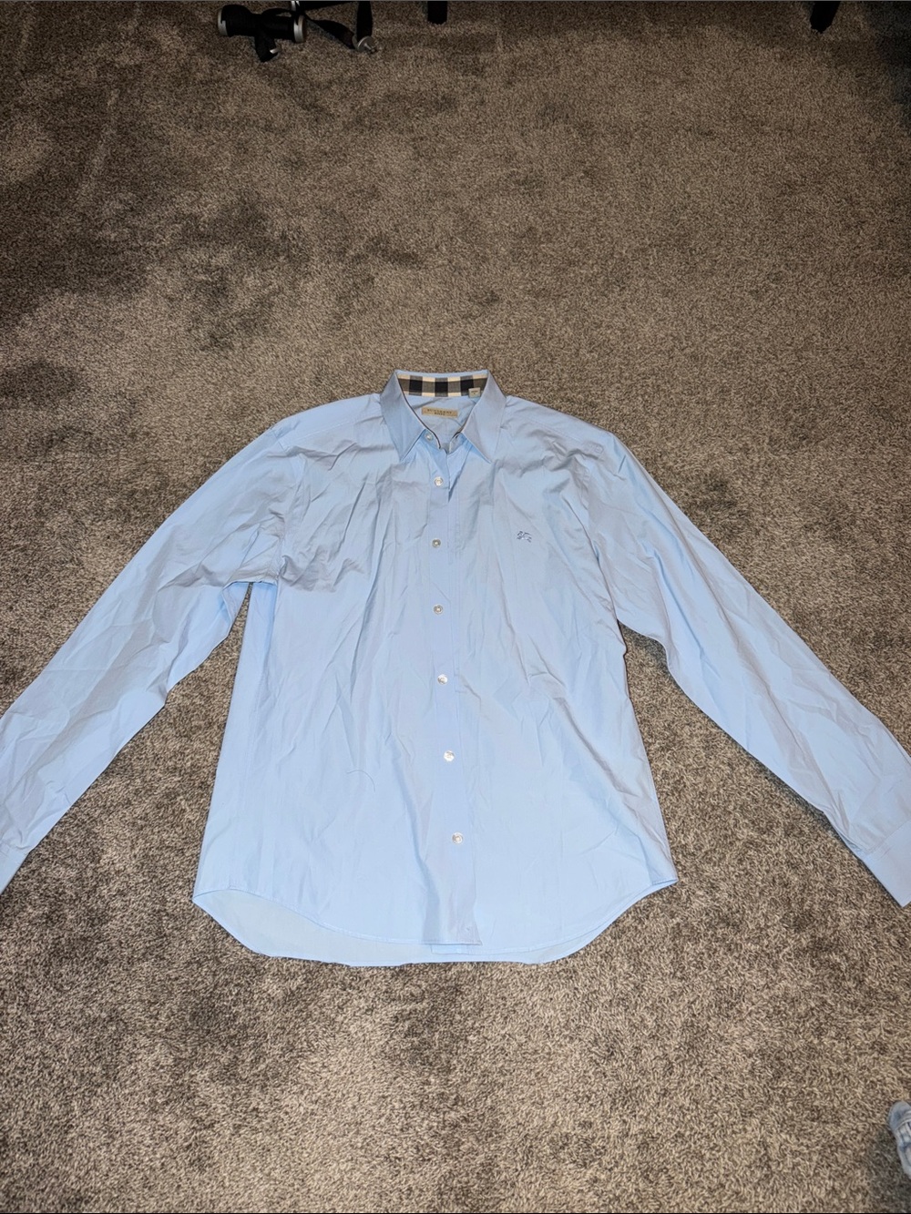 Burberry Brit Men's Light Blue Dress Shirt with Contrast Collar Trim